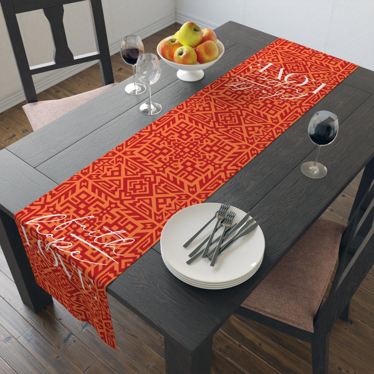 Kaya "Faith, Hope, Love" Tablerunner (red)